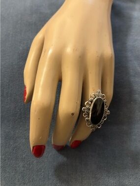 Vintage-Inspired Black Oval Statement Ring sterling and marcasite